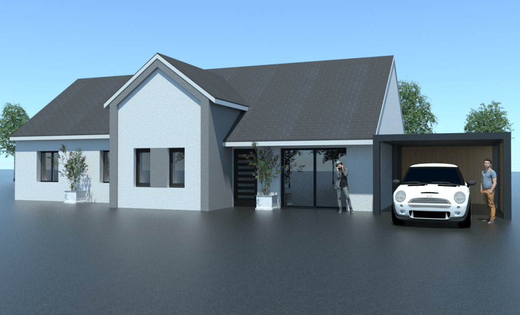 Façade entrée maison et carport
