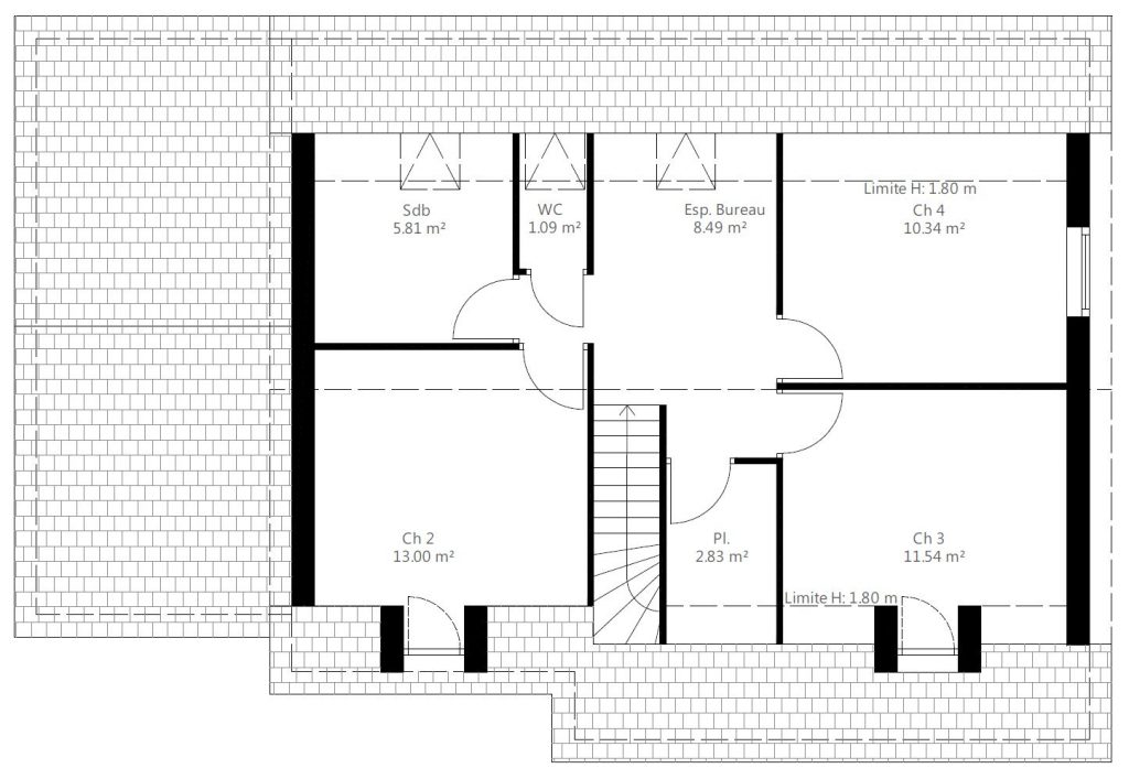 Plan maison rectangulaire traditionnelle étage