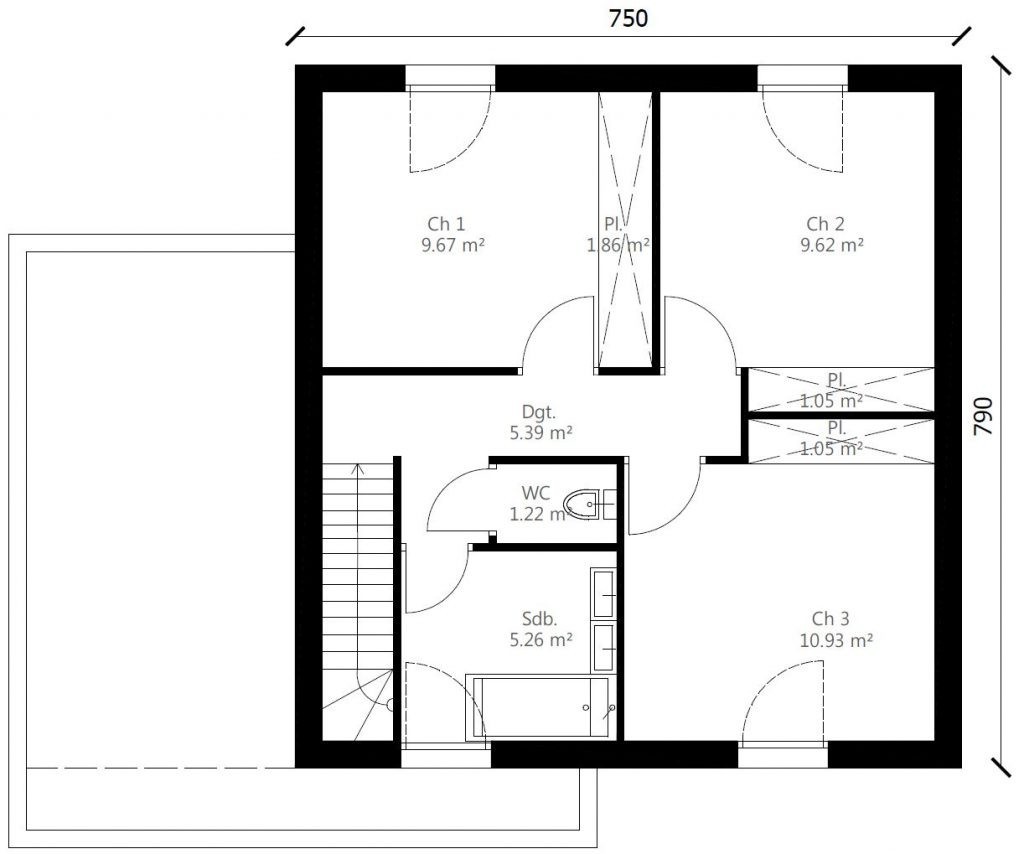 Plan maison carré contemporaine étage